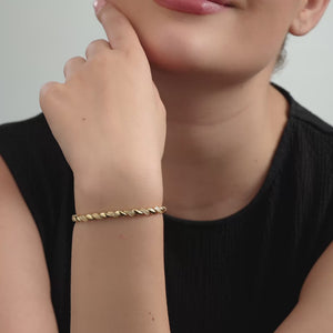 Gilded 1/10 Carat Lab-Grown Diamond Fashion Bracelet with Chunky Metal Wave Motifs