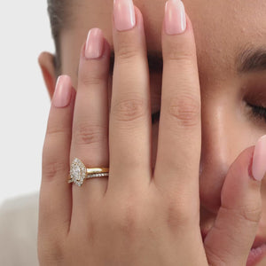 Gilded 3/4 Carat Lab-Grown Diamond Marquise-Shaped Halo Bridal Ring Set