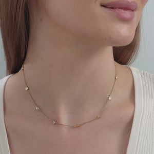 Gilded 1 and 1/10 Carat Lab-Grown Bezel-Set Diamond-By-The-Yard Necklace with Marquise and Round-Shaped Diamonds