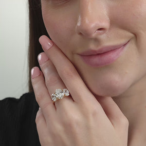 Gilded 5 Carat Lab-Grown Diamond Oval-Shaped Three-Stone Ring