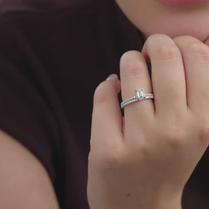 Gilded 1 Carat Lab-Grown Emerald-Cut Hidden Halo Engagement Ring Set