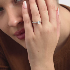 Gilded 3/4 Carat Lab-Grown Diamond Emerald-Cut Hidden Halo Engagement Ring with a Classic Shank