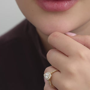 Gilded 1 and 3/4 Carat Lab-Grown Diamond Pear-Shaped Halo Engagement Ring, with a Braided Shank