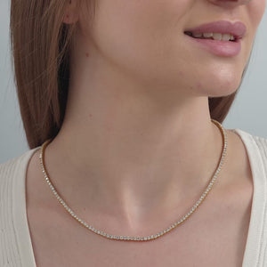 Gilded 8 Carat Lab-Grown Diamond Round-Shaped Straight Line Tennis Necklace