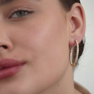 Gilded 4 Carat Lab-Grown Diamond Prong-Set Oval Inside-Out Hoops