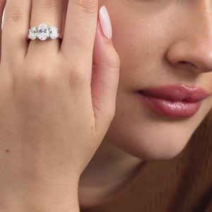 Gilded 4 Carat Lab-Grown Diamond Oval-Shaped Three-Stone Ring