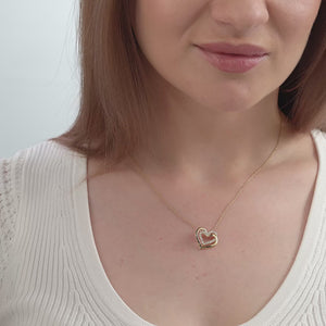 Gilded 1/4 Carat Lab-Grown Diamond Interlocking Looped Double-Frame Heart-Shaped Pendant