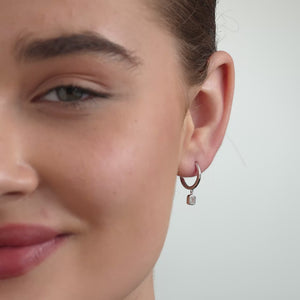 Gilded 3/8 Carat Lab-Grown Diamond Huggie Hoop Earrings with an Emerald-Cut, Bezel-Set Drop