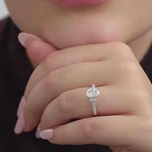 Gilded 1 and 1/4 Carat Lab-Grown Diamond Solitaire Plus Engagement Ring with Round-Shaped Accents and a Classic Shank