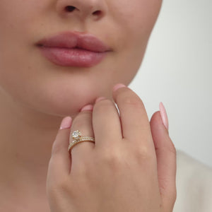 Gilded 1 Carat Lab-Grown Round-Shaped Hidden Halo Engagement Ring Set