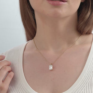 Gilded 5 Carat Lab-Grown Diamond Emerald-Cut Classic Solitaire Pendant