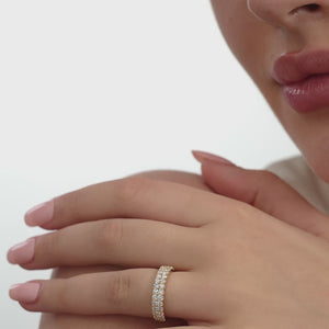Gilded 1 Carat Lab-Grown Diamond Two-Row Scallop-Set Anniversary Band