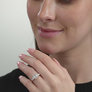 Gilded 3 Carat Lab-Grown Diamond Emerald-Cut Solitaire Engagement Ring with Pear-Shaped Accents