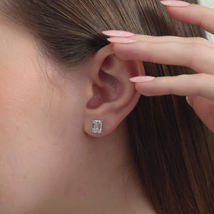 Gilded 3 Carat Lab-Grown Diamond Emerald-Cut Classic Solitaire Studs
