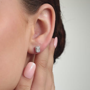 Gilded 1 and 1/10 Carat Lab-Grown Diamond Emerald-Cut Hidden Halo Stud Plus