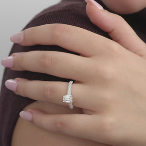 Gilded 1 and 1/2 Carat Lab-Grown Diamond Emerald-Cut Solitaire Plus Ring with a Pavé Shank