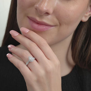 Gilded 1 and 1/4 Carat Lab-Grown Diamond Pear-Shaped Halo Engagement Ring with a Braided Shank