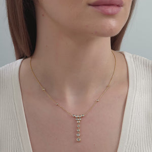 Gilded 1 and 1/4 Carat Lab-Grown Diamond Clustered Bezel-Set Necklace with Diamond Stations