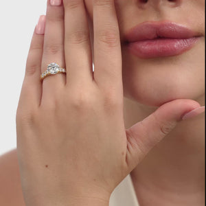 Gilded 2 and 1/2 Carat Lab-Grown Diamond Round-Shaped Solitaire Plus Engagement Ring with an Accented Shank