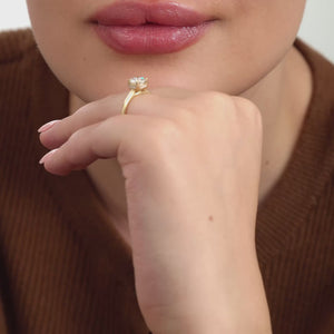 Gilded 1 and 1/3 Carat Lab-grown Diamond Round-Shaped Solitaire Ring with a Side Detail Halo