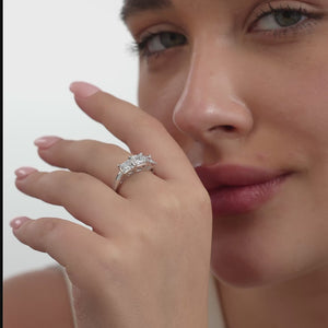 Gilded 1 Carat Lab-Grown Diamond Princess-Cut Three-Stone Ring Set in an Illusion Plate