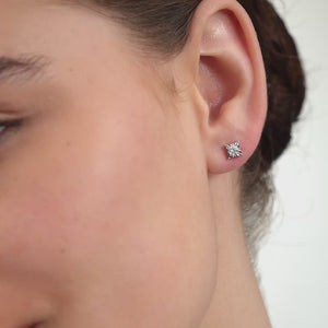 Gilded 1/3 Carat Lab-Grown Diamond Round-Shaped Solitaire Studs Set in a Princess-Cut Illusion Plate