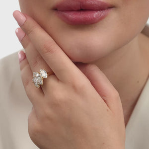 Gilded 5 Carat Lab-Grown Diamond Marquise-Shaped Three-Stone Ring