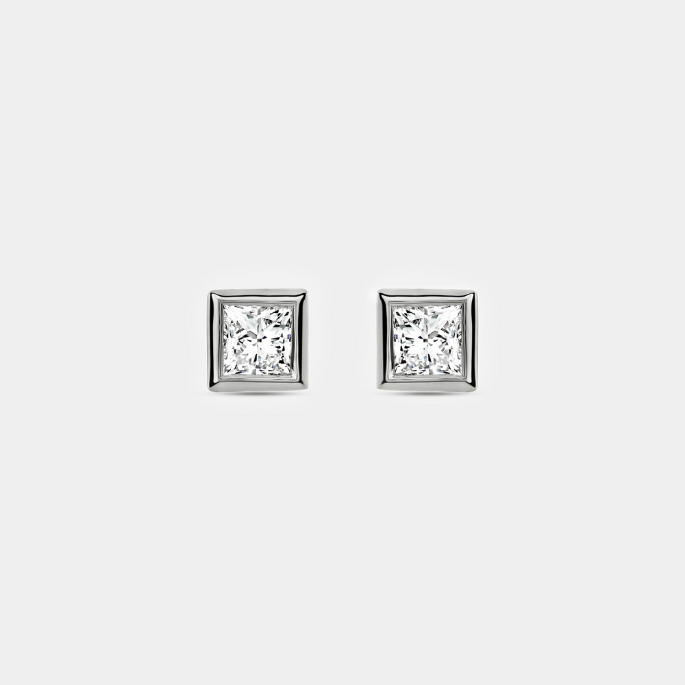 1 Carat Lab-Grown Diamond Princess-Cut, Bezel-Set Solitaire Studs — GILDED New York