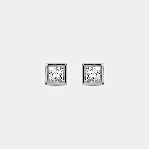 1 Carat Lab-Grown Diamond Princess-Cut, Bezel-Set Solitaire Studs — GILDED New York