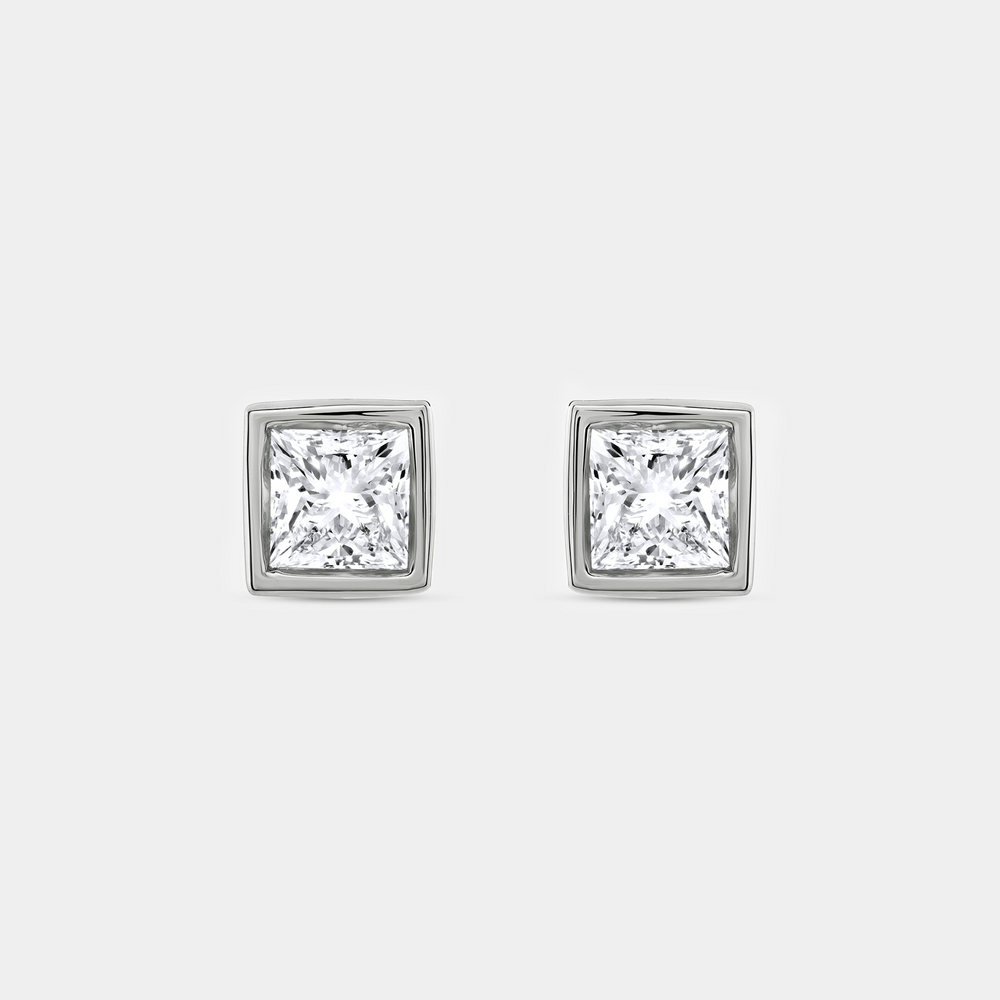 2 Carat Lab-Grown Diamond Princess-Cut, Bezel-Set Solitaire Studs — GILDED New York