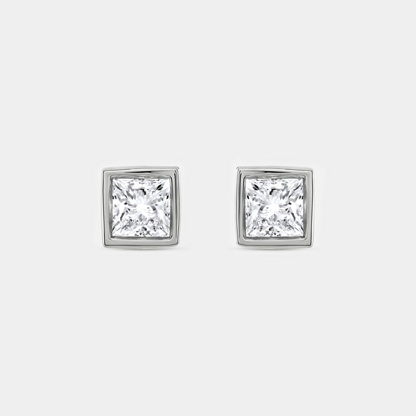 2 Carat Lab-Grown Diamond Princess-Cut, Bezel-Set Solitaire Studs — GILDED New York