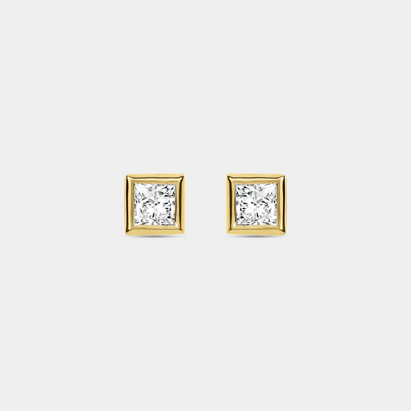 1 Carat Lab-Grown Diamond Princess-Cut, Bezel-Set Solitaire Studs — GILDED New York
