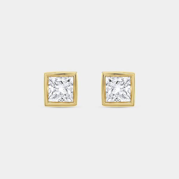2 Carat Lab-Grown Diamond Princess-Cut, Bezel-Set Solitaire Studs — GILDED New York