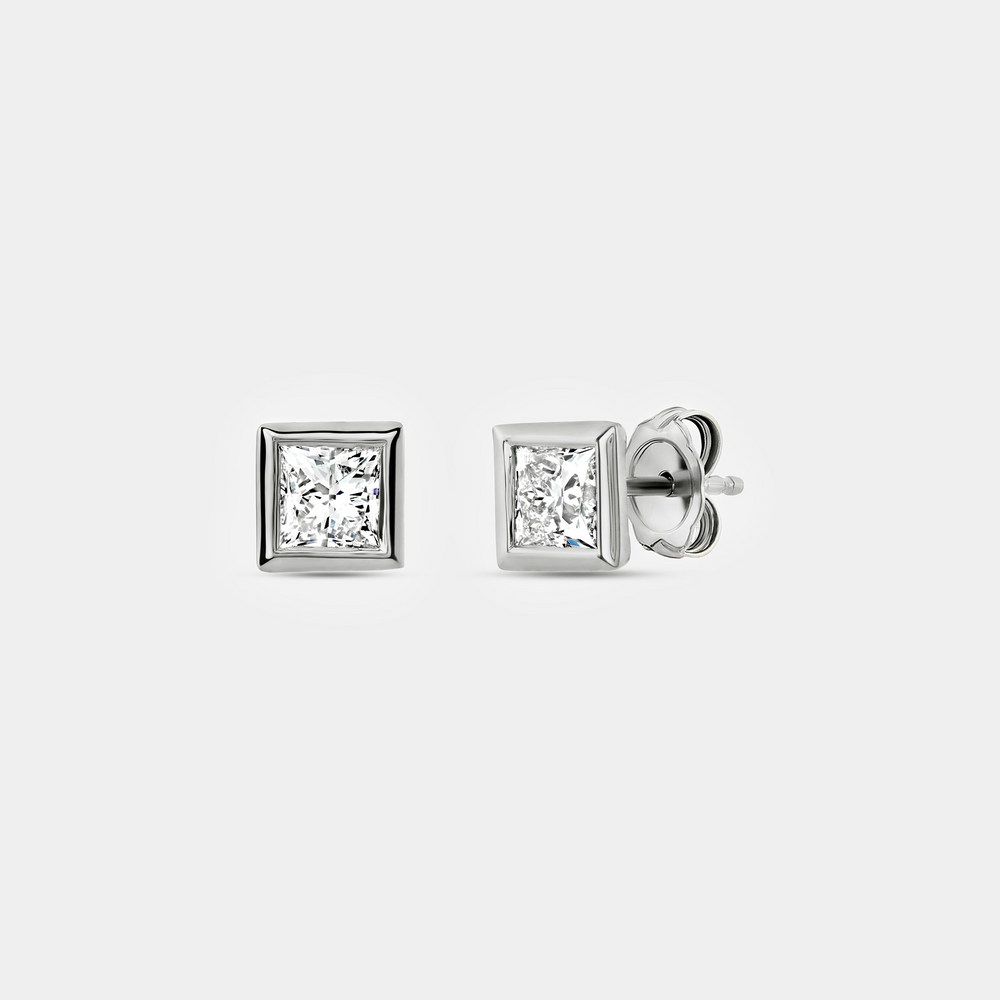 1 Carat Lab-Grown Diamond Princess-Cut, Bezel-Set Solitaire Studs — GILDED New York