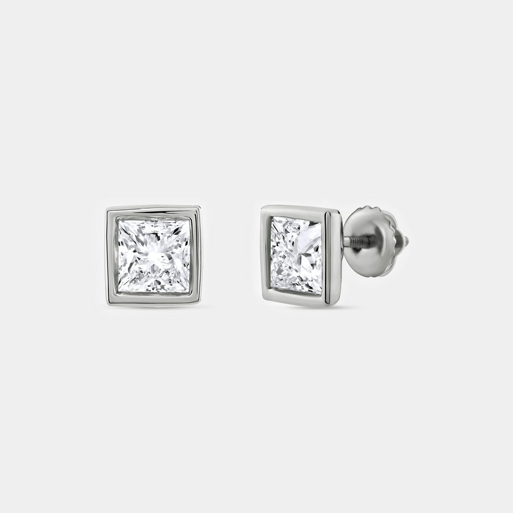 2 Carat Lab-Grown Diamond Princess-Cut, Bezel-Set Solitaire Studs — GILDED New York