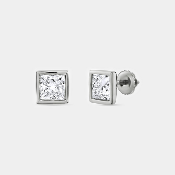 2 Carat Lab-Grown Diamond Princess-Cut, Bezel-Set Solitaire Studs — GILDED New York