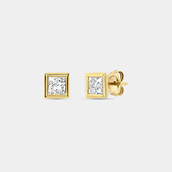1 Carat Lab-Grown Diamond Princess-Cut, Bezel-Set Solitaire Studs — GILDED New York