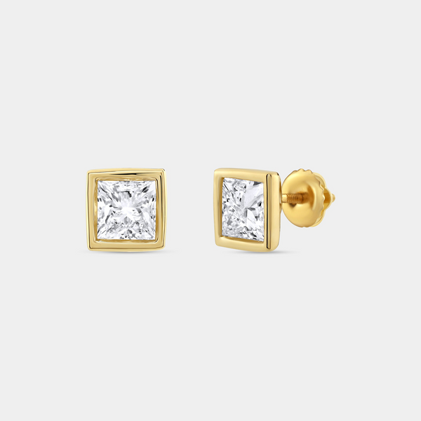 2 Carat Lab-Grown Diamond Princess-Cut, Bezel-Set Solitaire Studs — GILDED New York