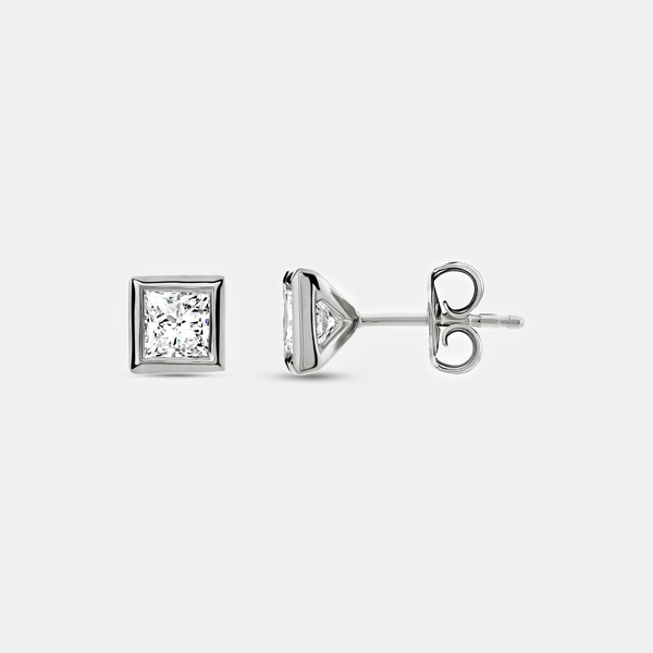 1 Carat Lab-Grown Diamond Princess-Cut, Bezel-Set Solitaire Studs — GILDED New York