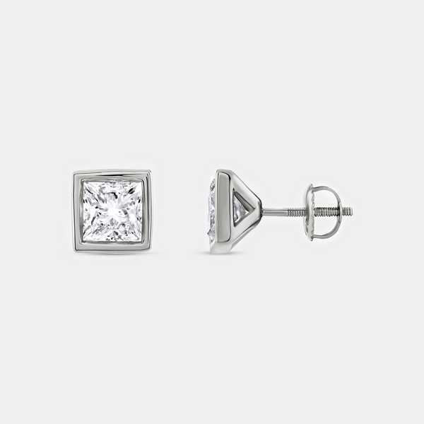 2 Carat Lab-Grown Diamond Princess-Cut, Bezel-Set Solitaire Studs — GILDED New York