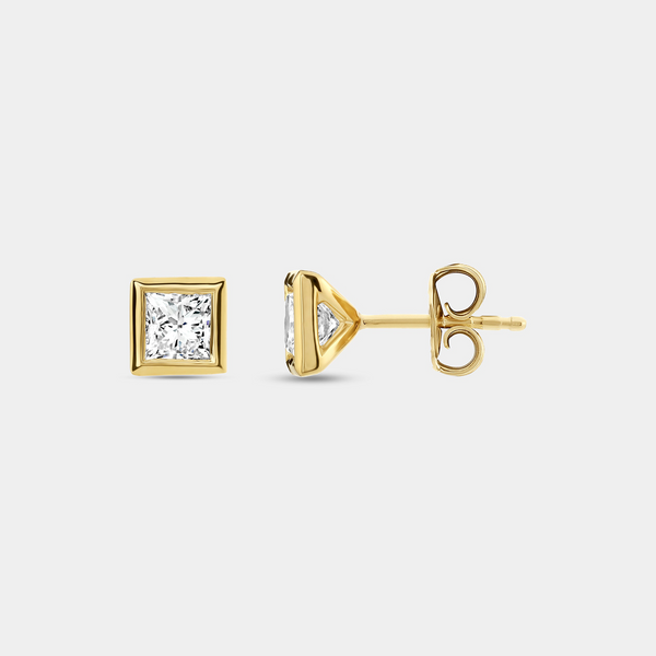 1 Carat Lab-Grown Diamond Princess-Cut, Bezel-Set Solitaire Studs — GILDED New York
