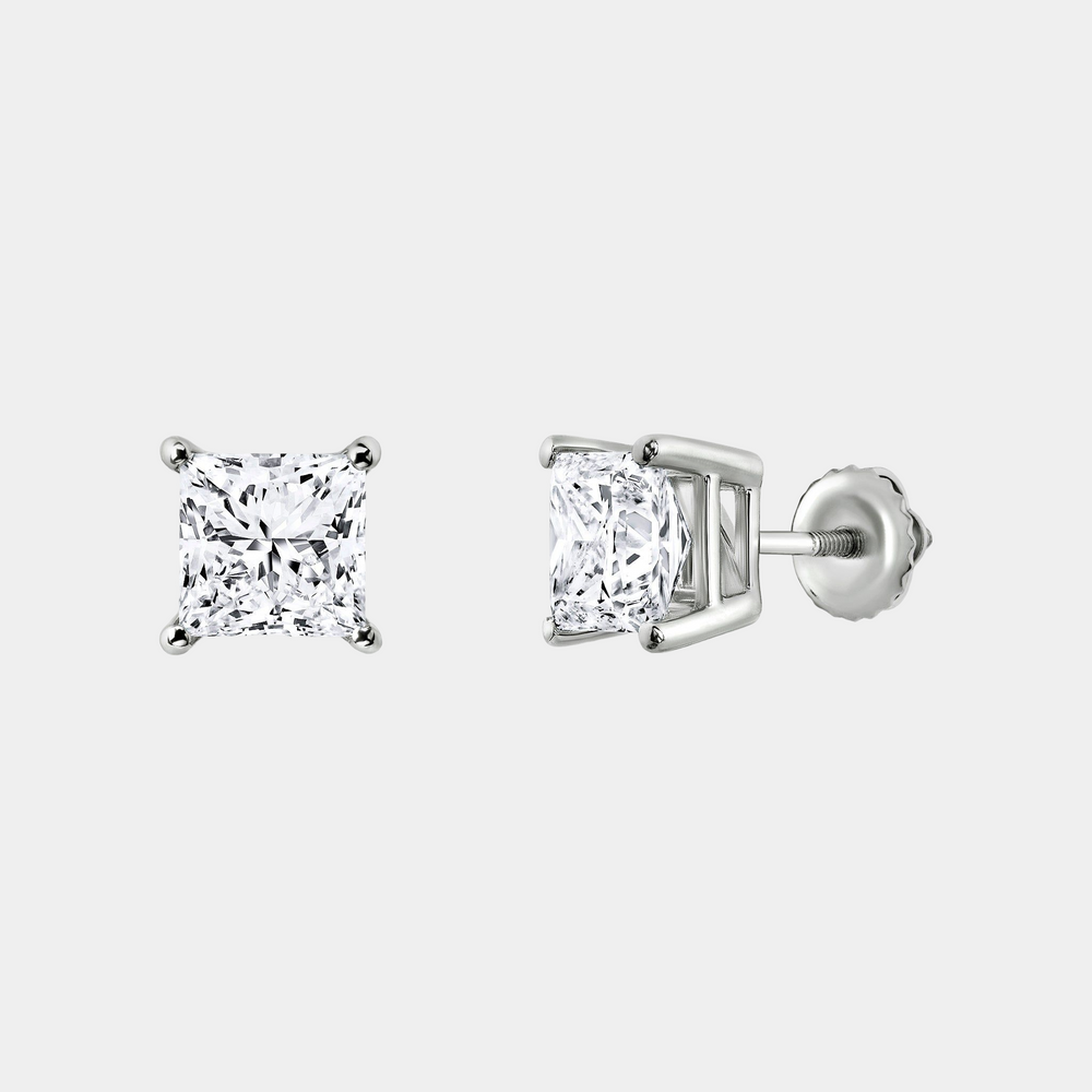 2 Carat Lab-Grown Diamond Princess-Cut Classic Solitaire Studs — GILDED New York