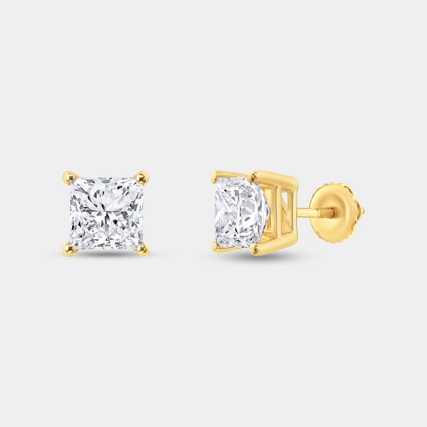 2 Carat Lab-Grown Diamond Princess-Cut Classic Solitaire Studs — GILDED New York