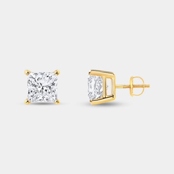 2 Carat Lab-Grown Diamond Princess-Cut Classic Solitaire Studs — GILDED New York