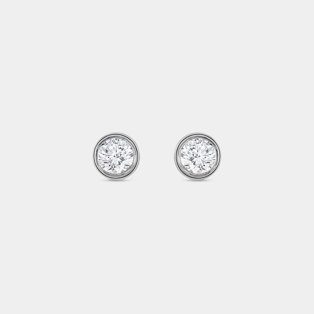 1 Carat Lab-Grown Diamond Round-Shaped, Bezel-Set Solitaire Studs — GILDED New York