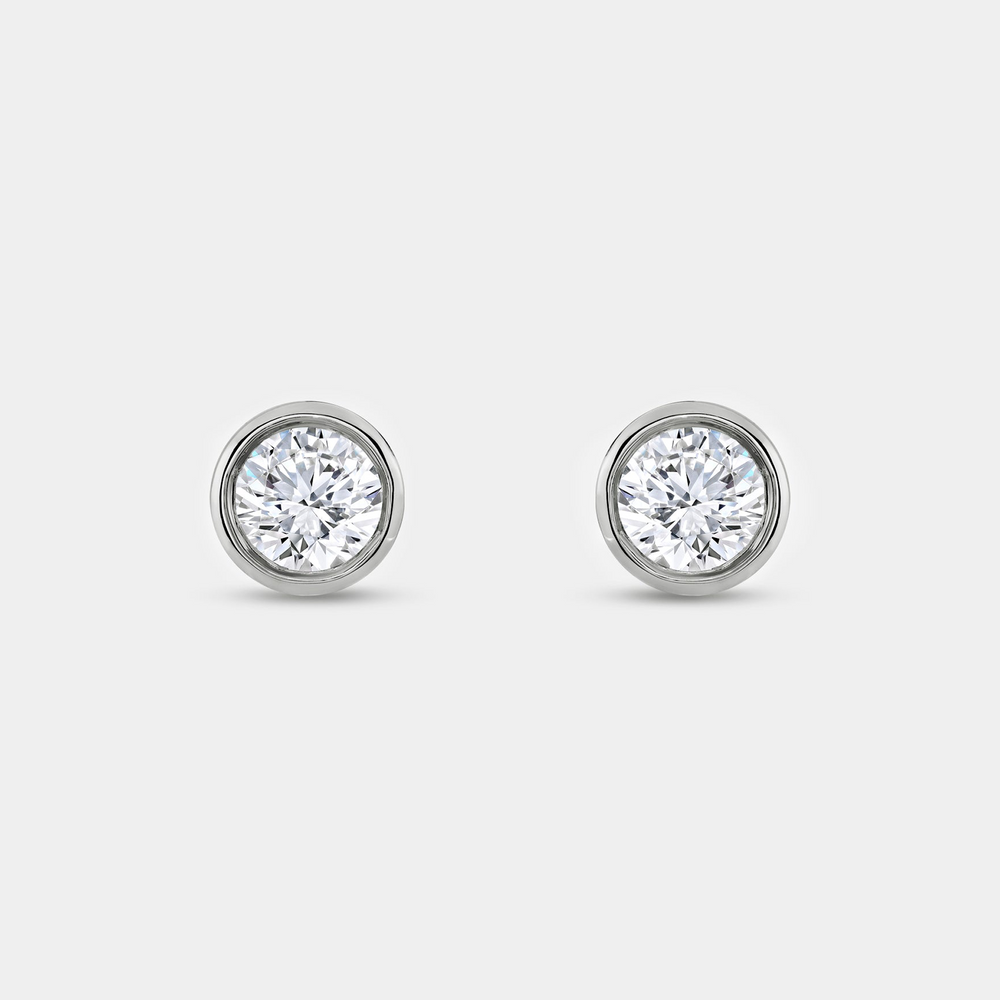 2 Carat Lab-Grown Diamond Round-Shaped, Bezel-Set Solitaire Studs — GILDED New York
