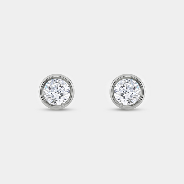 2 Carat Lab-Grown Diamond Round-Shaped, Bezel-Set Solitaire Studs — GILDED New York