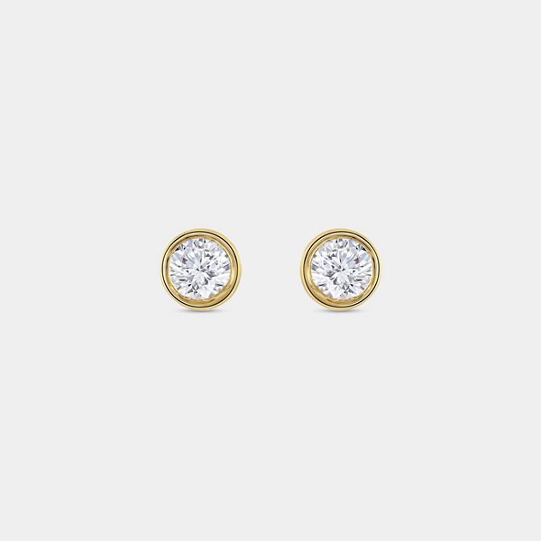 1 Carat Lab-Grown Diamond Round-Shaped, Bezel-Set Solitaire Studs — GILDED New York