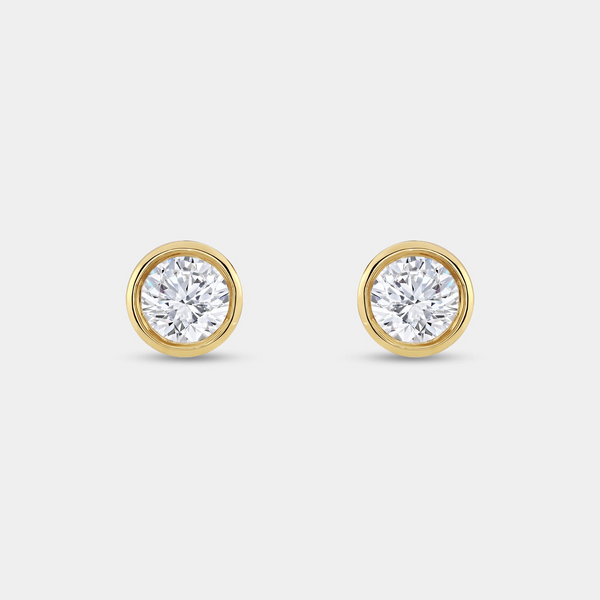 2 Carat Lab-Grown Diamond Round-Shaped, Bezel-Set Solitaire Studs — GILDED New York