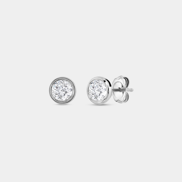 1 Carat Lab-Grown Diamond Round-Shaped, Bezel-Set Solitaire Studs — GILDED New York